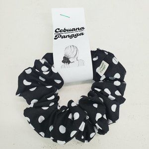 Handmade Women's Scrunchies Large Black Polka Dot